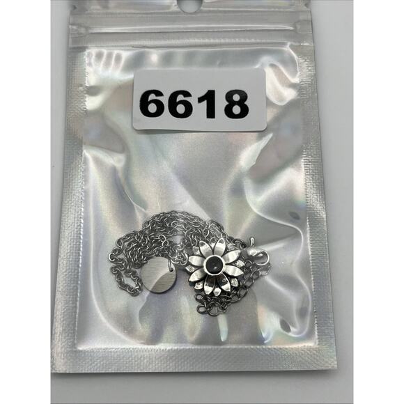 Silver Tone Sunflower Flower Pendant Necklace with Initial J Charm Jewelry - Picture 7 of 7